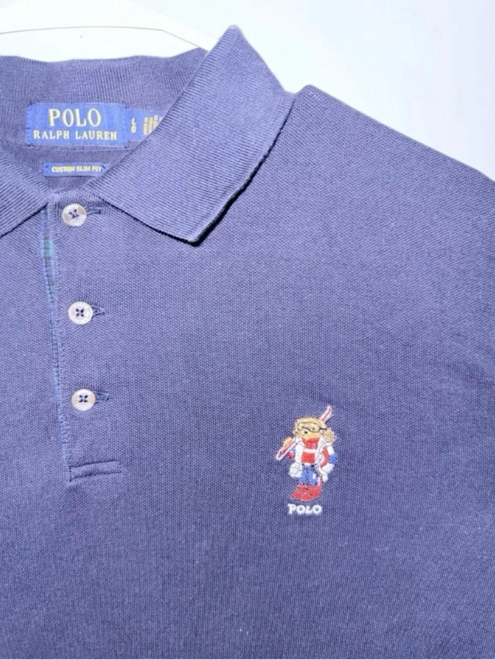Polo Ralph Lauren Embroidered Ski Bear Navy Short Sleeve Slim Fit Polo Shirt